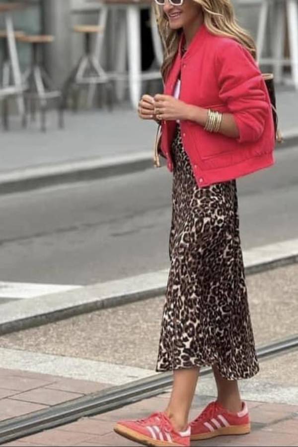 Falda midi holgada con cintura elástica y estampado de leopardo Coffee Time
