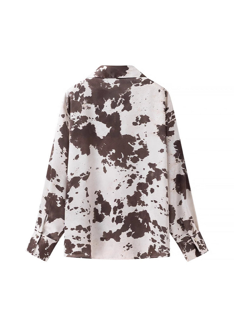 Wild Mesa - Satin Cow Print Button-Up Shirt
