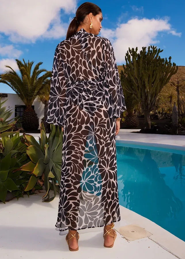 Midnight Tide Plunge Swimsuit & Sheer Cover-Up Set