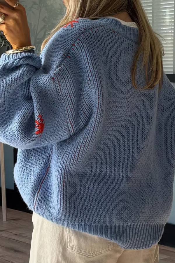 Suéter de manga larga con cuello redondo y botas de punto navideñas