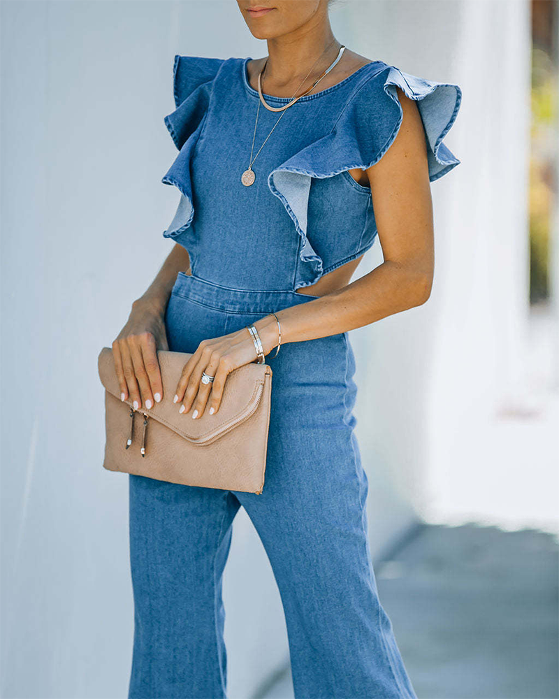 Slim Crewneck Denim Jumpsuit