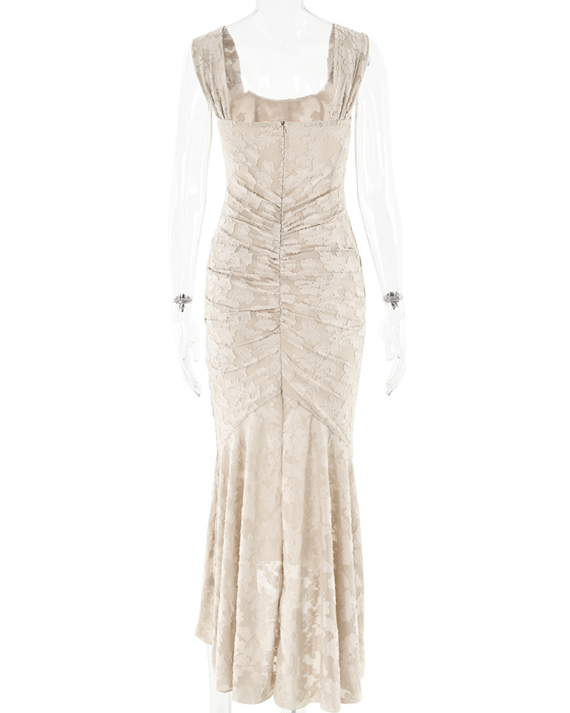 Pleated Hip-Hugging Fishtail Dress