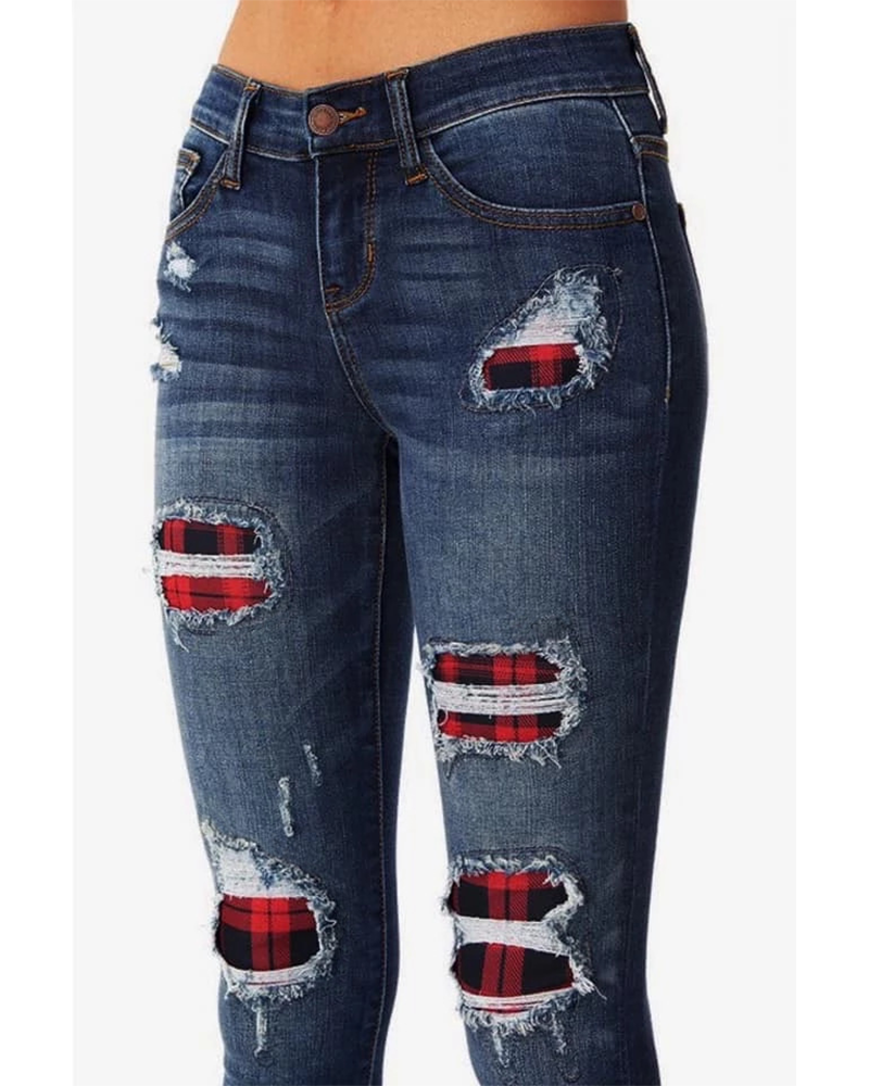 Leopard Print Ripped Patch Stretch Jeans