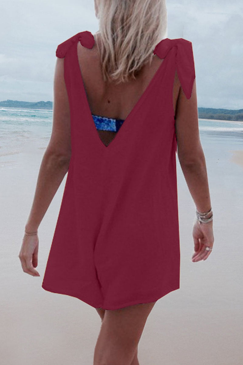 Fashion Casual Solid Frenulum V Neck Loose Rompers