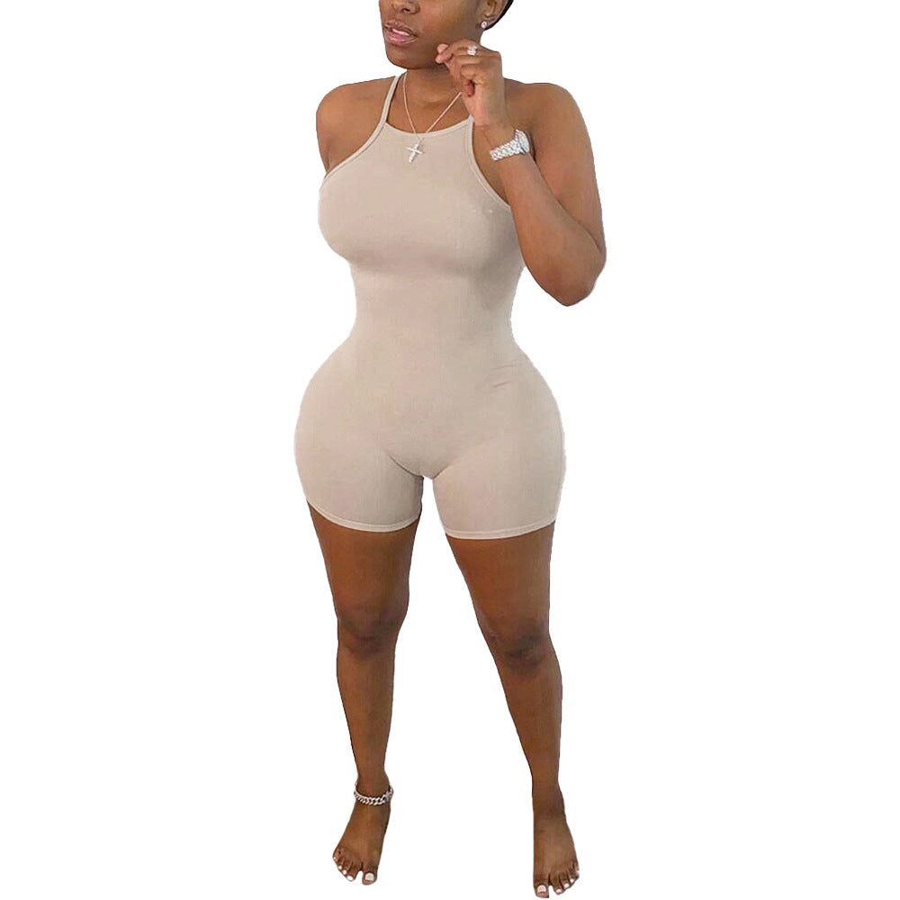 Women Clothing Summer Solid Color Sexy Tight Sling Plus Size Romper