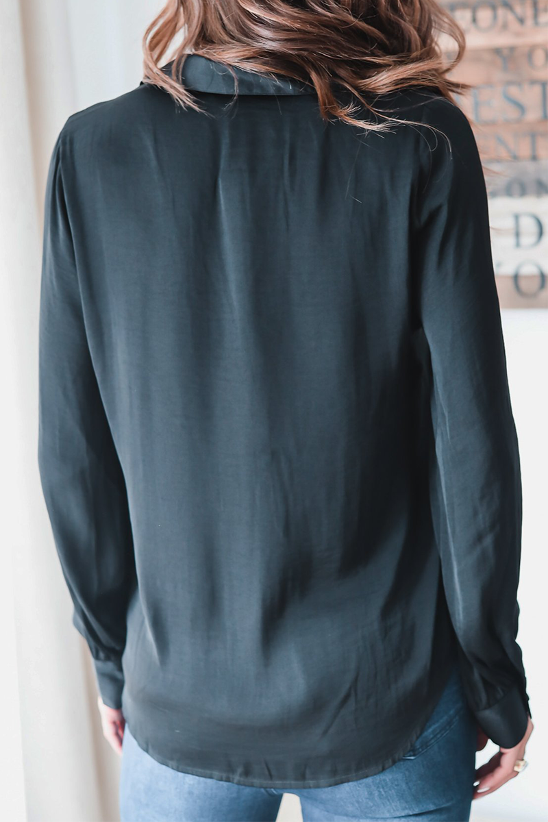 Blusa informal elegante con cuello vuelto y hebilla de patchwork liso (3 colores)