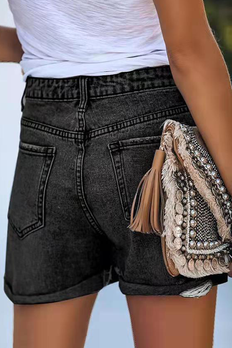 Pantalones cortos vaqueros rectos de cintura media con rotos y diseño de calle (3 colores)