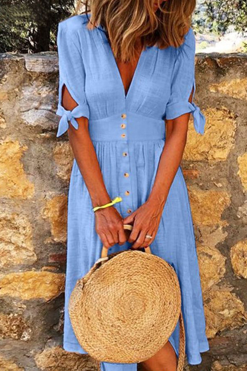 Vestidos casuales elegantes con cuello en V y hebilla anudada (4 colores)