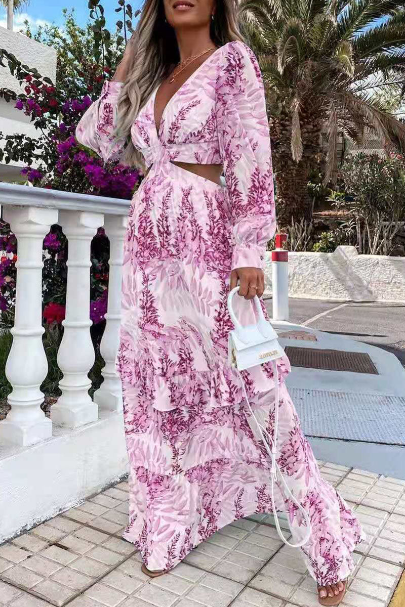 Vestidos de corte A con escote en V ahuecado y estampado urbano de moda (4 colores)