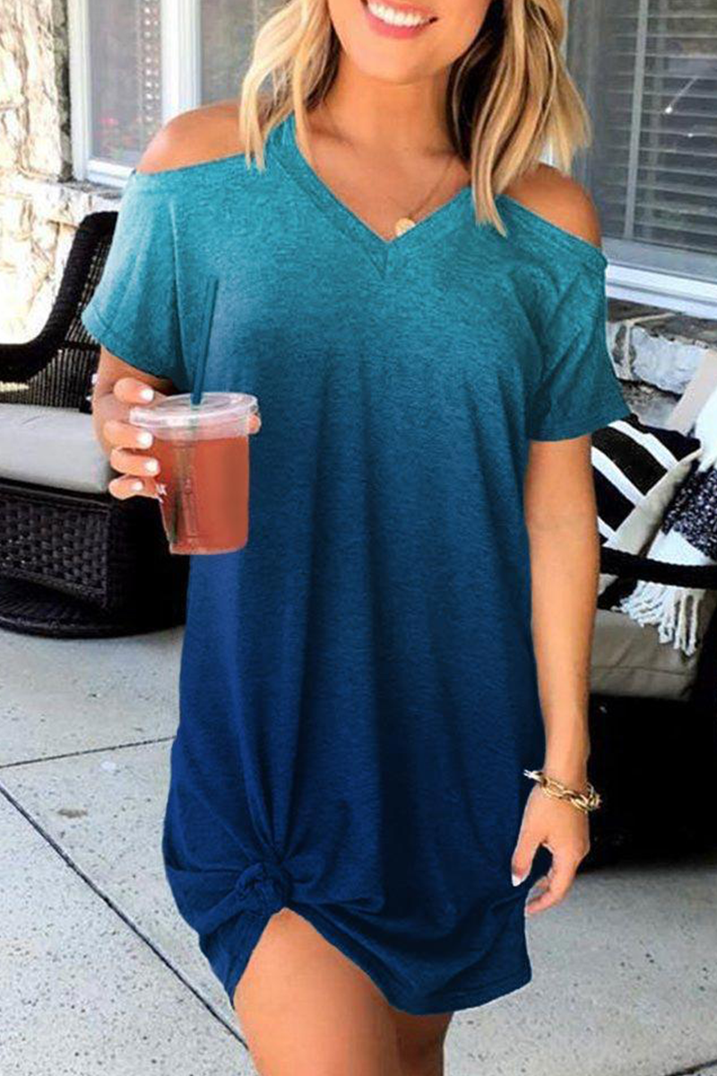 Vestidos de cuello en V ahuecados con efecto tie-dye (3 colores)