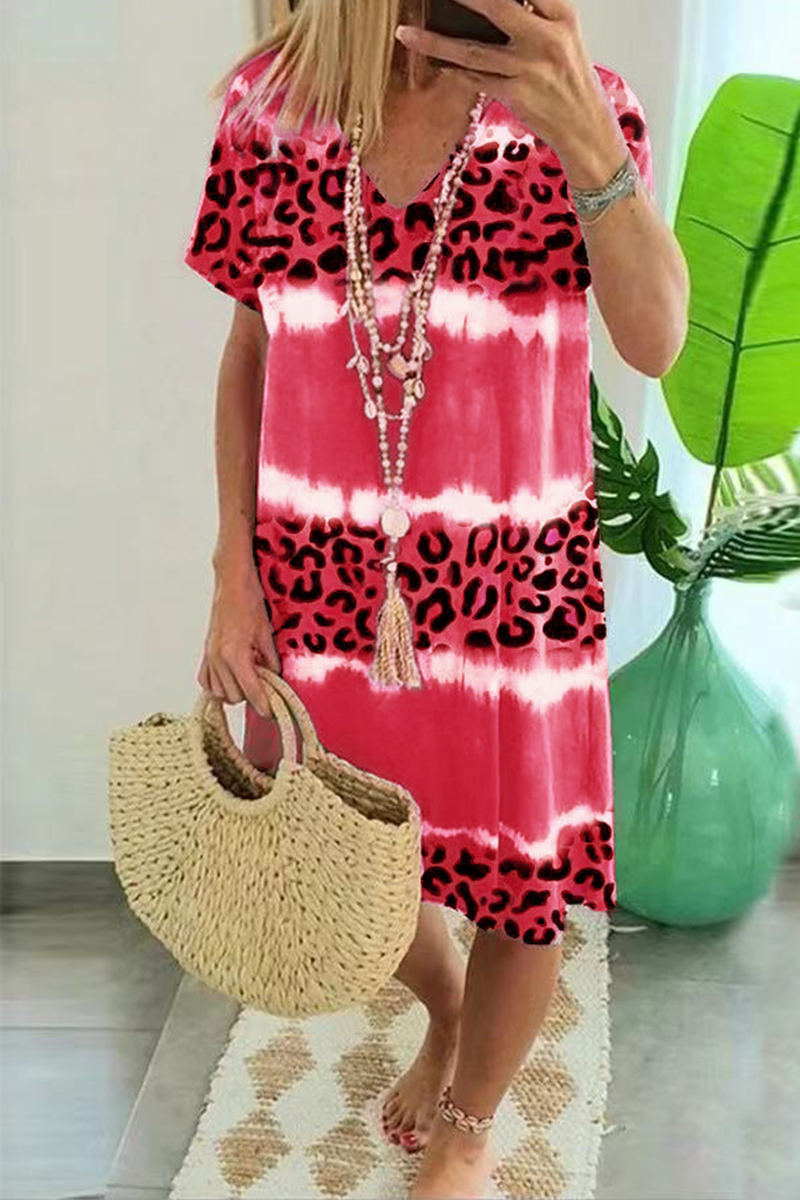 Vestidos de cuello en V con abertura y teñido anudado de leopardo (5 colores)