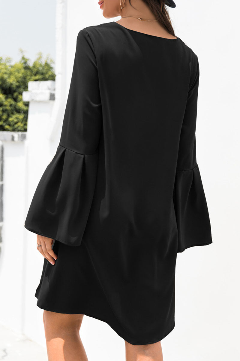 Vestidos casuales de patchwork liso con escote en V y corte A (3 colores)