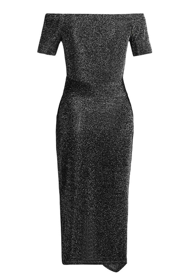 Elegante vestido de falda cruzada con hombros descubiertos, lentejuelas y abertura sólida (3 colores £©)