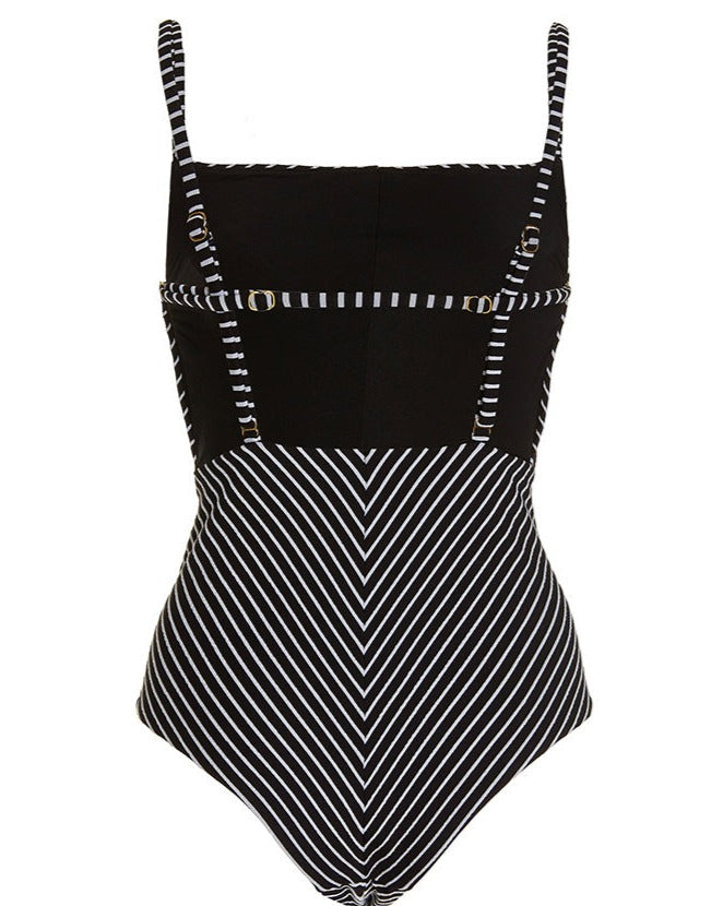 Striped Backless One Piece Swimsuit