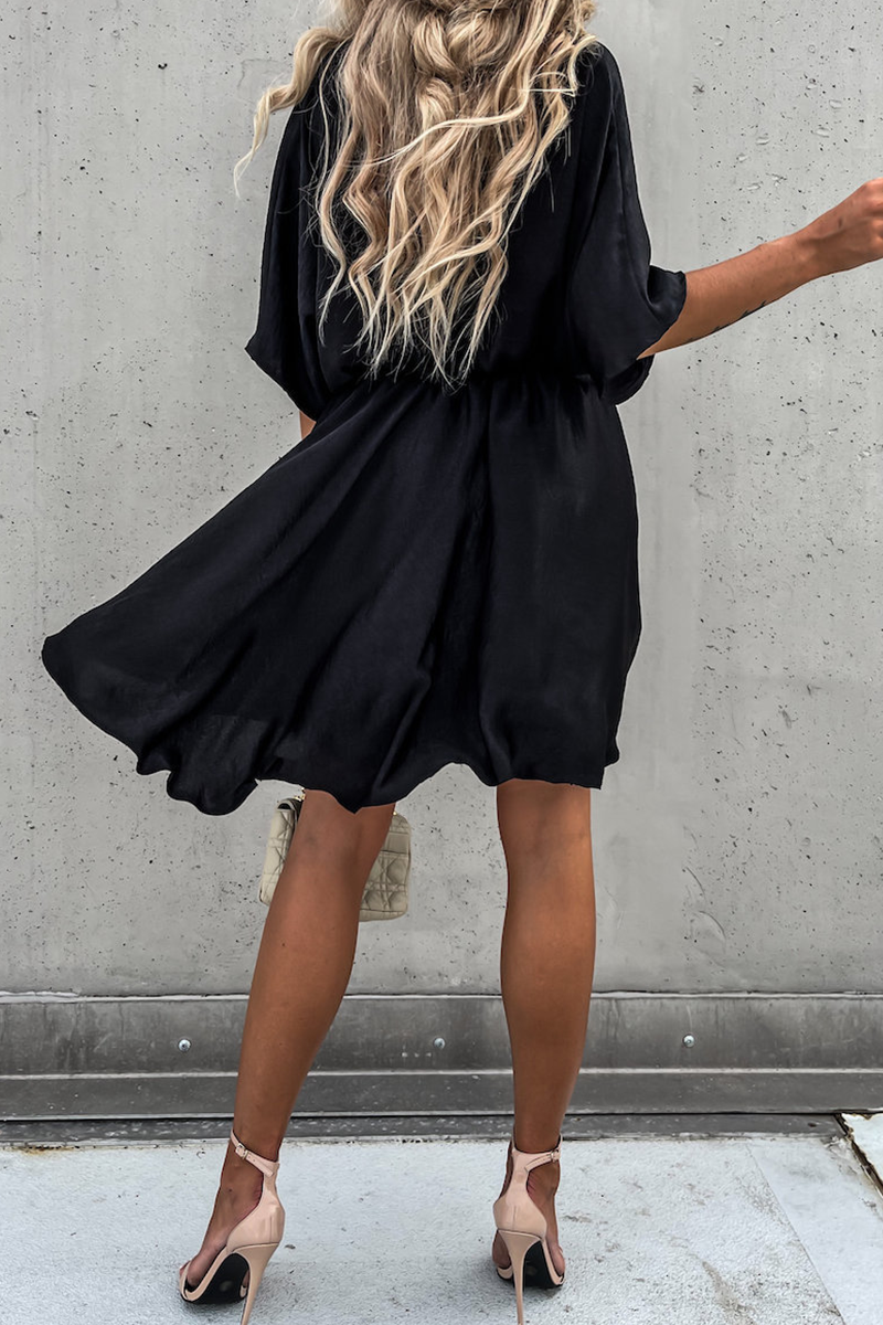 Vestidos de moda con cuello en V y falda pastel de patchwork liso (5 colores)