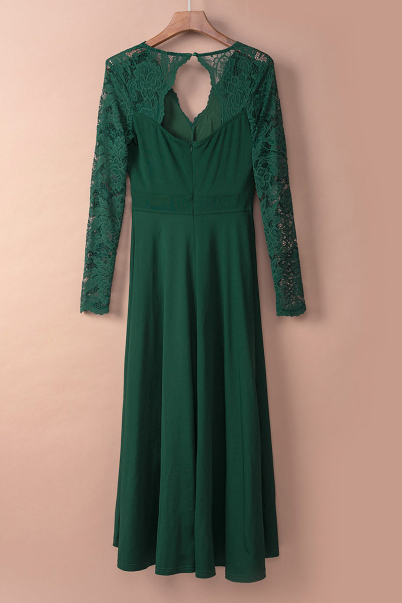 Vestidos elegantes de celebridades con encaje de patchwork, color liso, escote en V, corte A (3 colores)