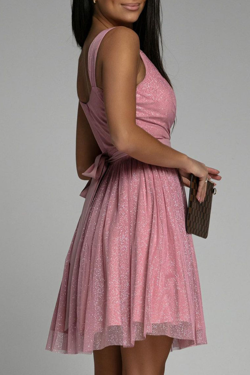 Vestido de noche sexy y elegante con escote en V y malla estampada (3 colores)