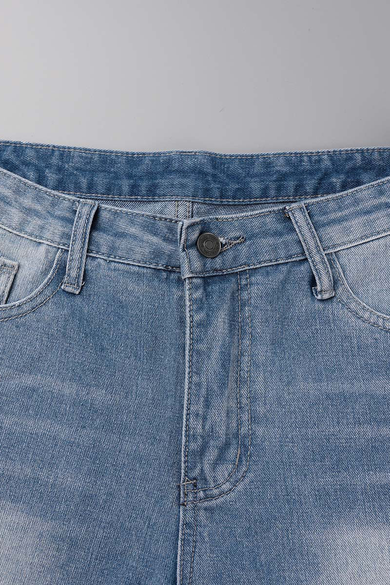 Casual Street Solid Ripped High Waist Denim Shorts