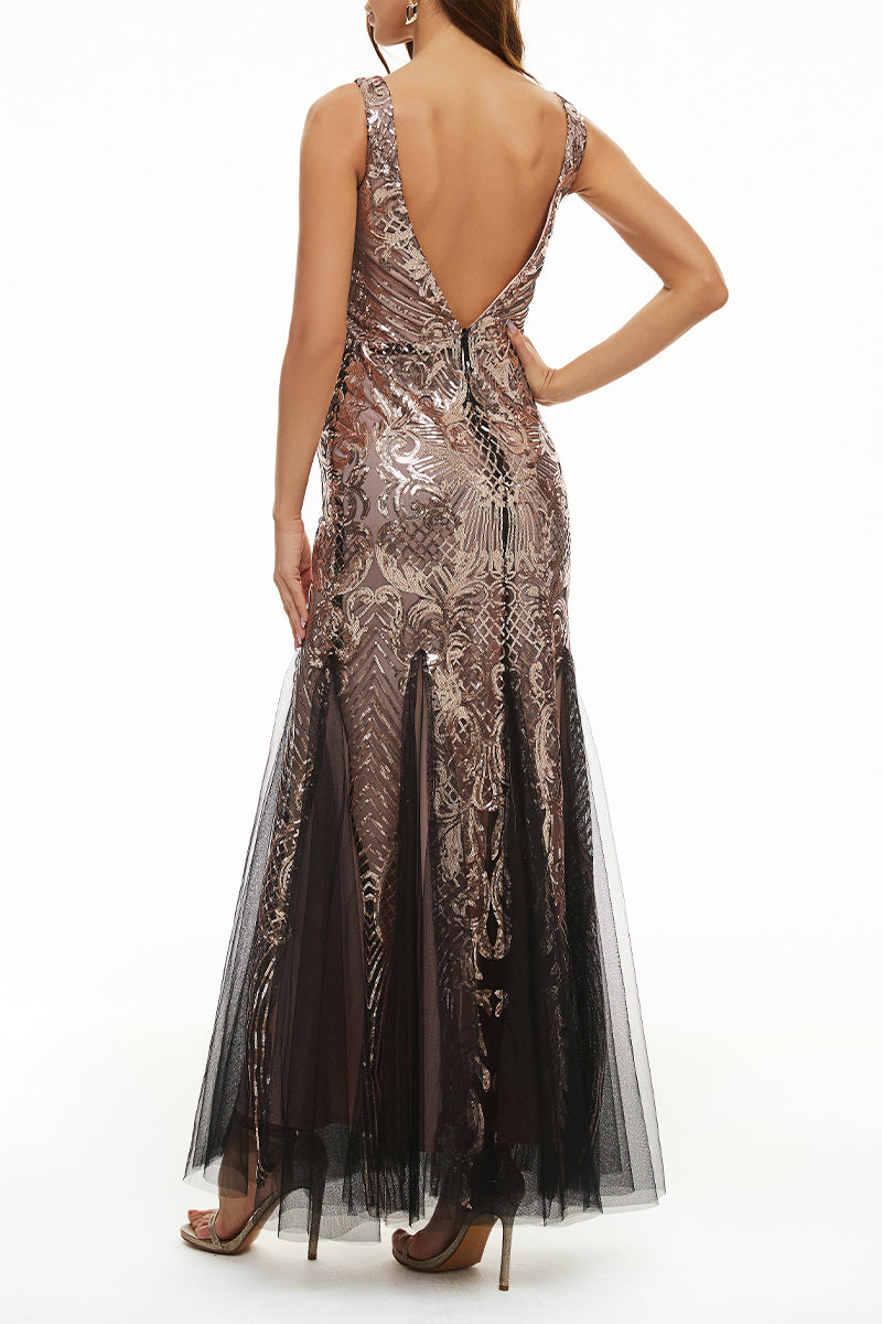 Elegant College Patchwork Sequins V Neck Evening Dress Dresses(4 Colors)£©