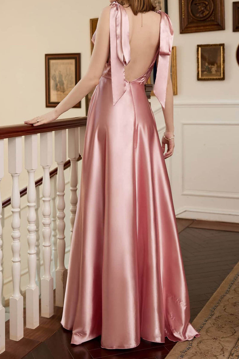 Elegante vestido de noche formal de frenillo sólido