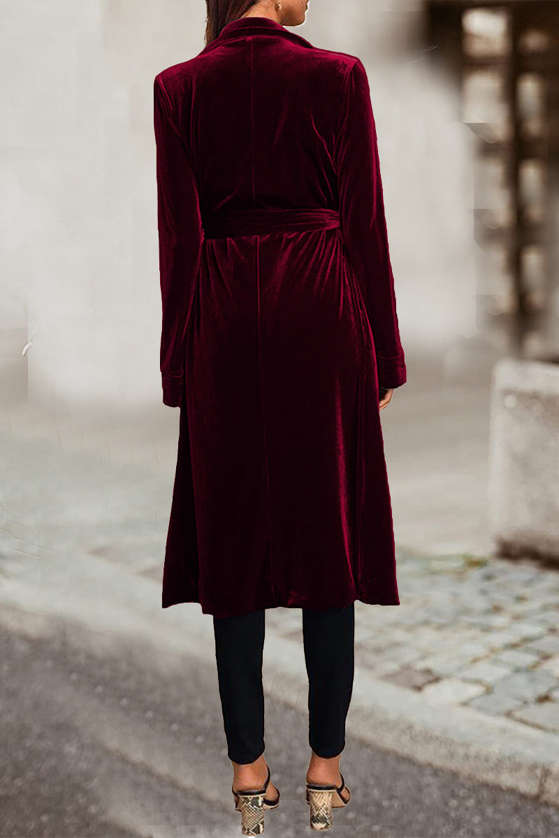 British Style Elegant Solid Pocket Turn-back Collar Outerwear(4 Colors)