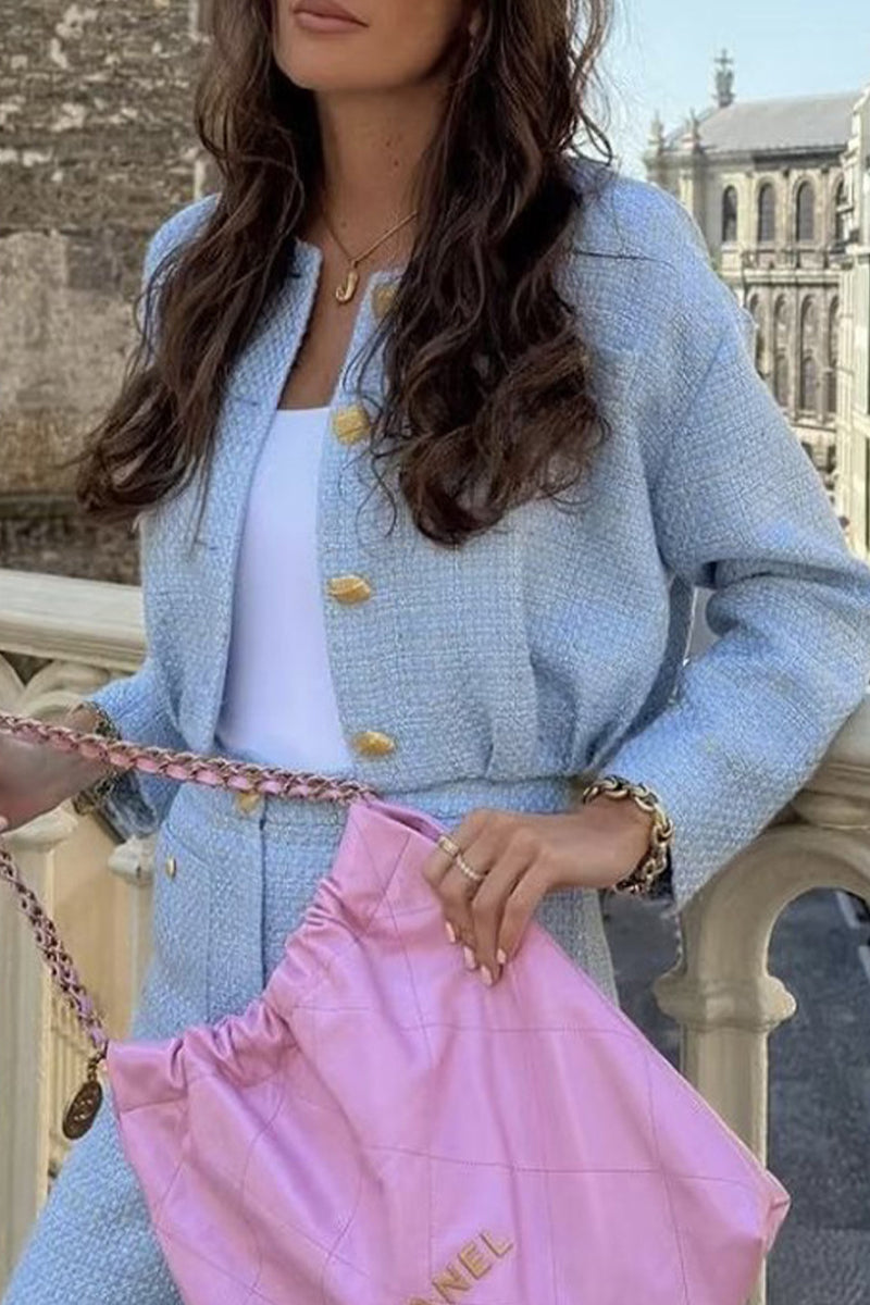 Prenda exterior elegante de cuello redondo con hebilla sólida de estilo británico