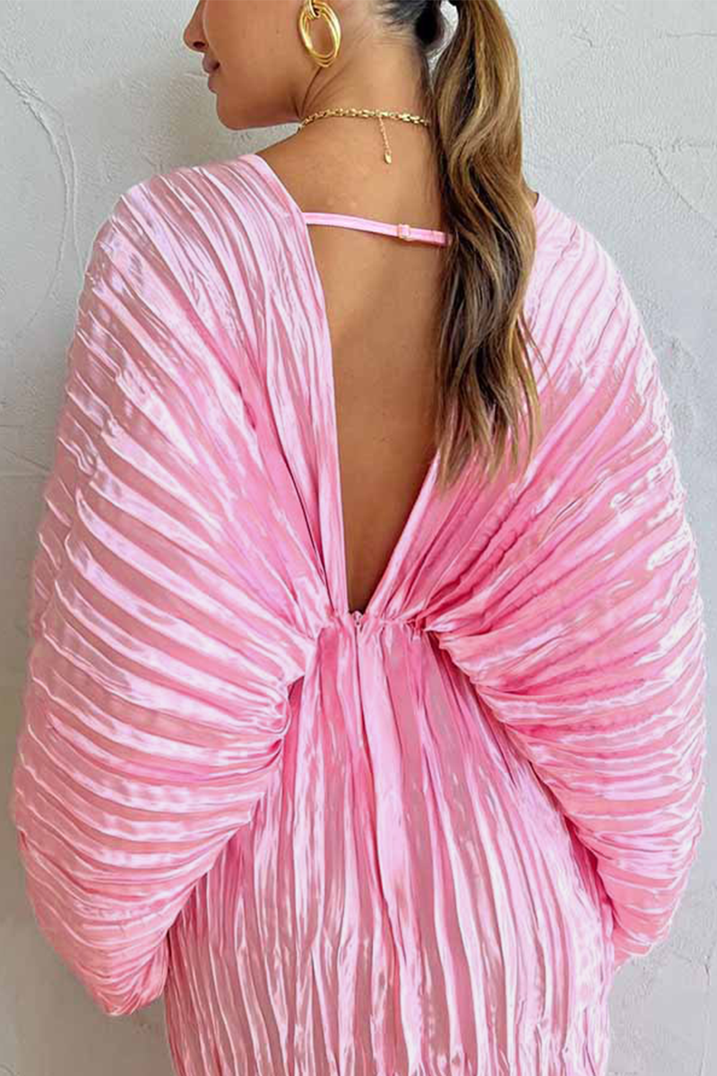 Vestidos de celebridades sexys con cuello en V y pliegues sólidos