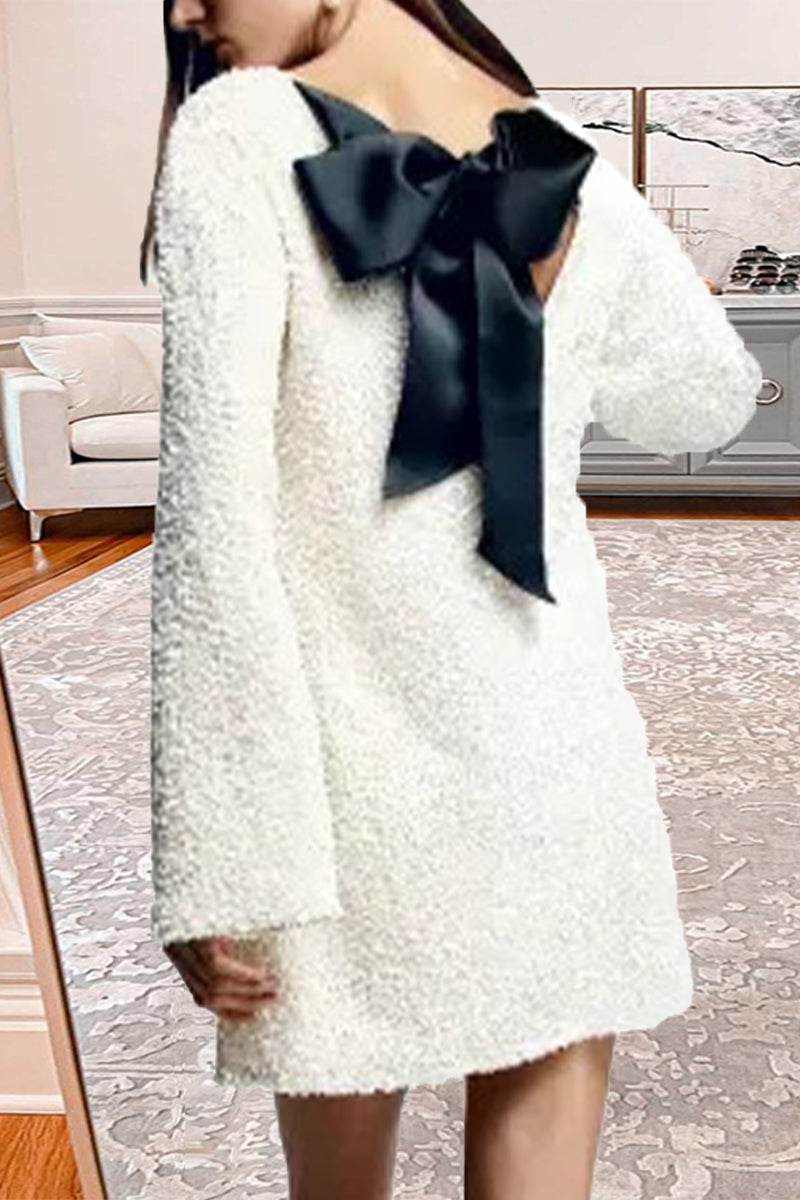 Vestidos de princesa dulces, lisos, con lazo y cuello redondo