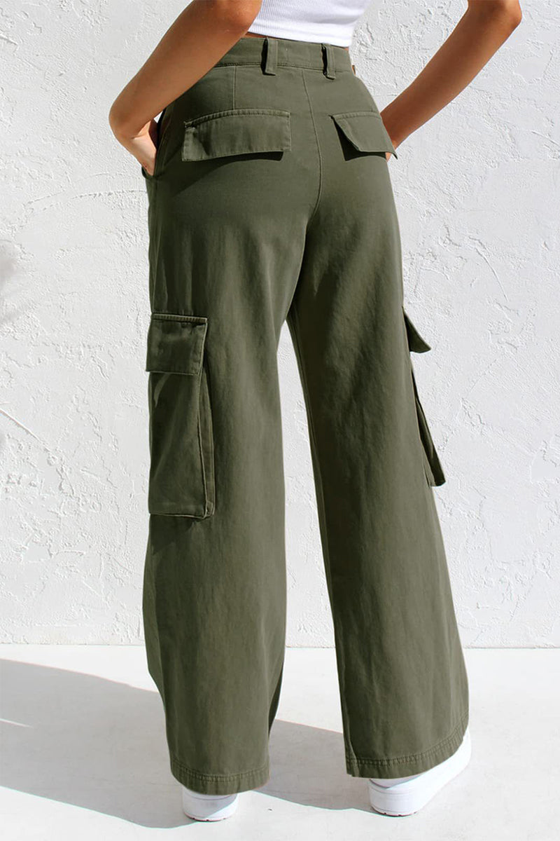 Pantalones casuales sencillos de color liso con bolsillos, sueltos, de cintura baja y rectos.