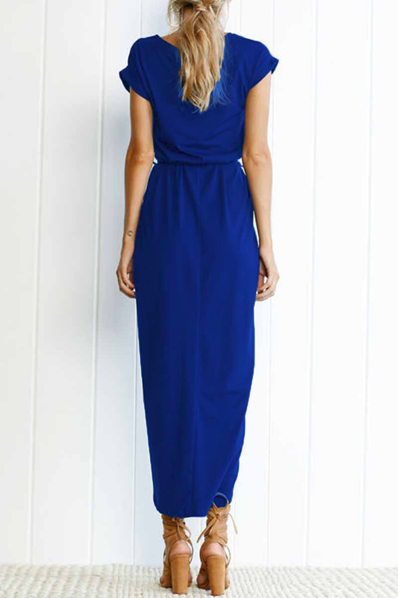 Vestidos casuales irregulares con cuello redondo y frenillo liso (6 colores)