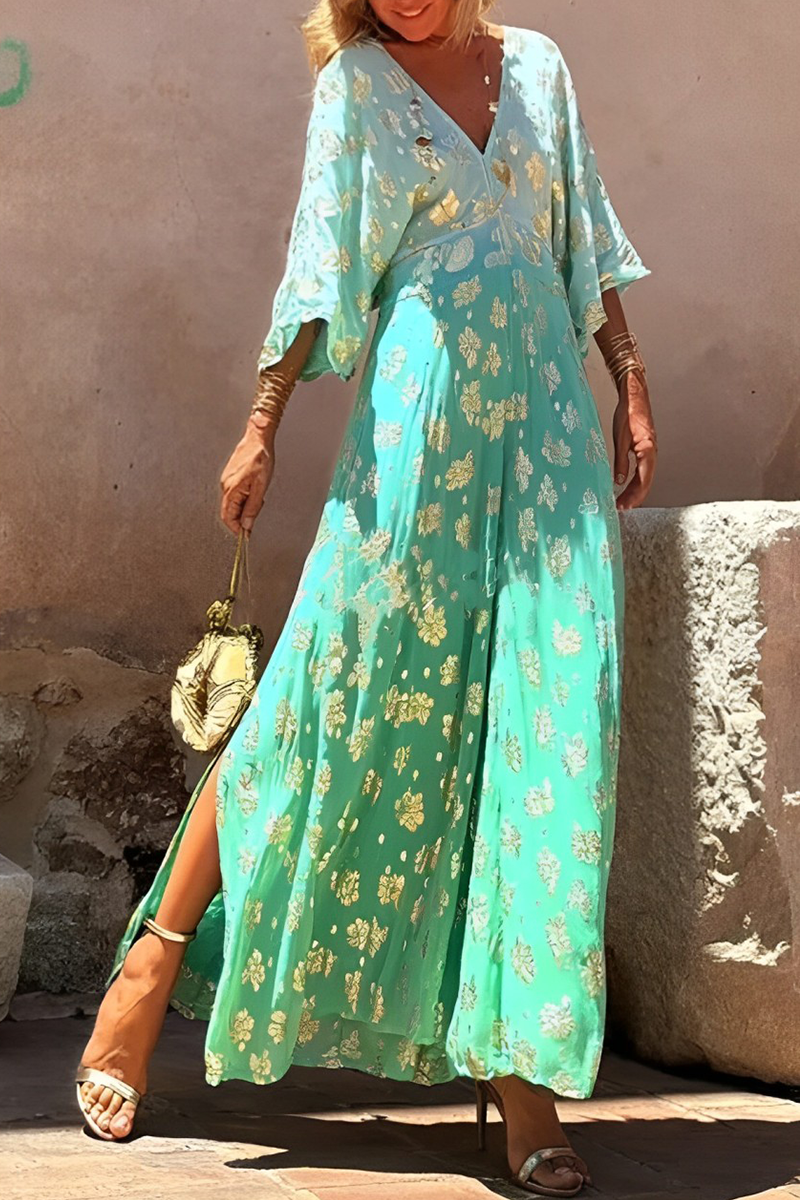 Mono holgado informal de diario con estampado degradado y estampado bronceado y cuello en V