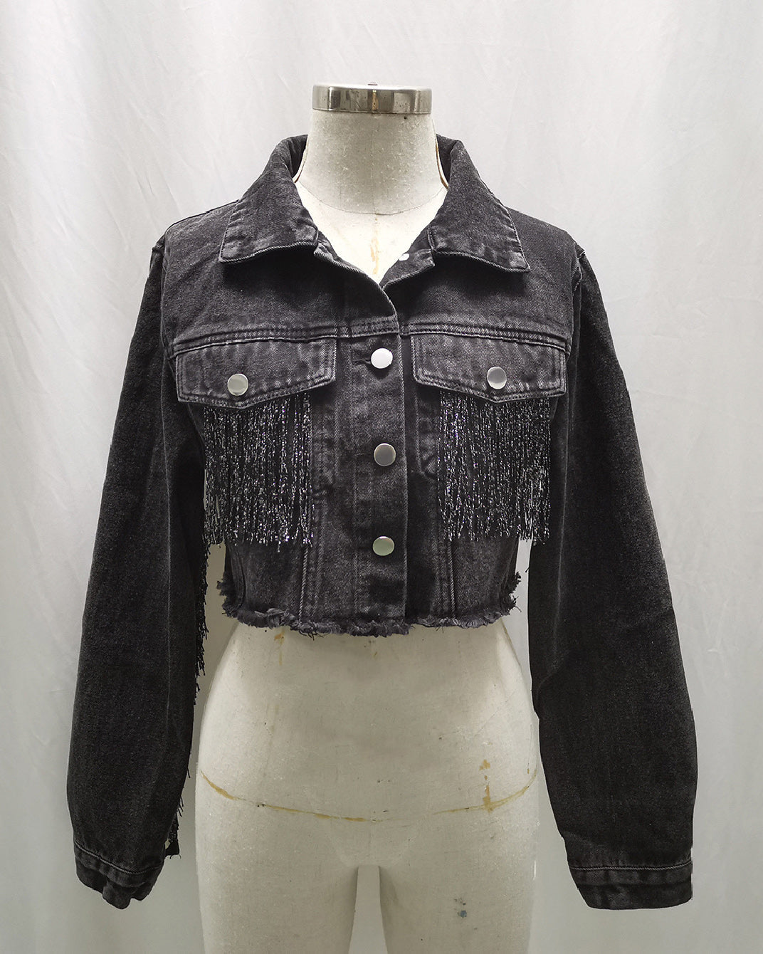 Fringed Distressed Denim Jacket