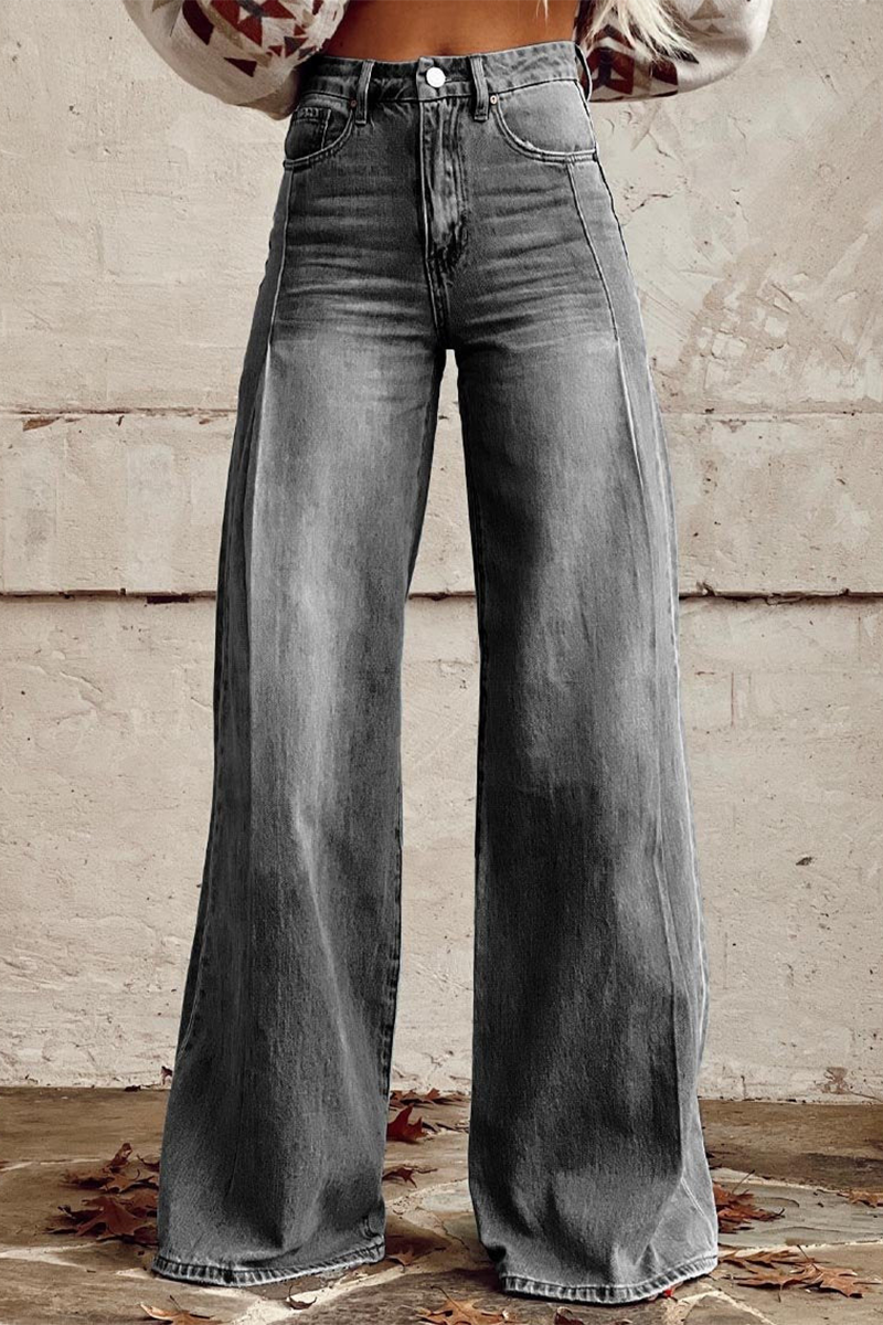 Pantalones casuales de calle con botones desgastados, sueltos, de cintura alta y pierna ancha