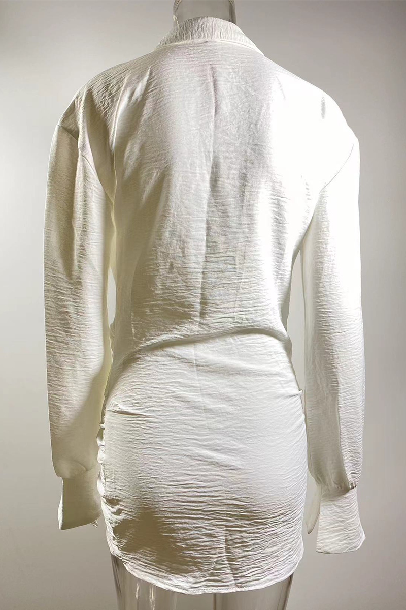 Vestidos camiseros sexys con cuello vuelto y fruncido de patchwork