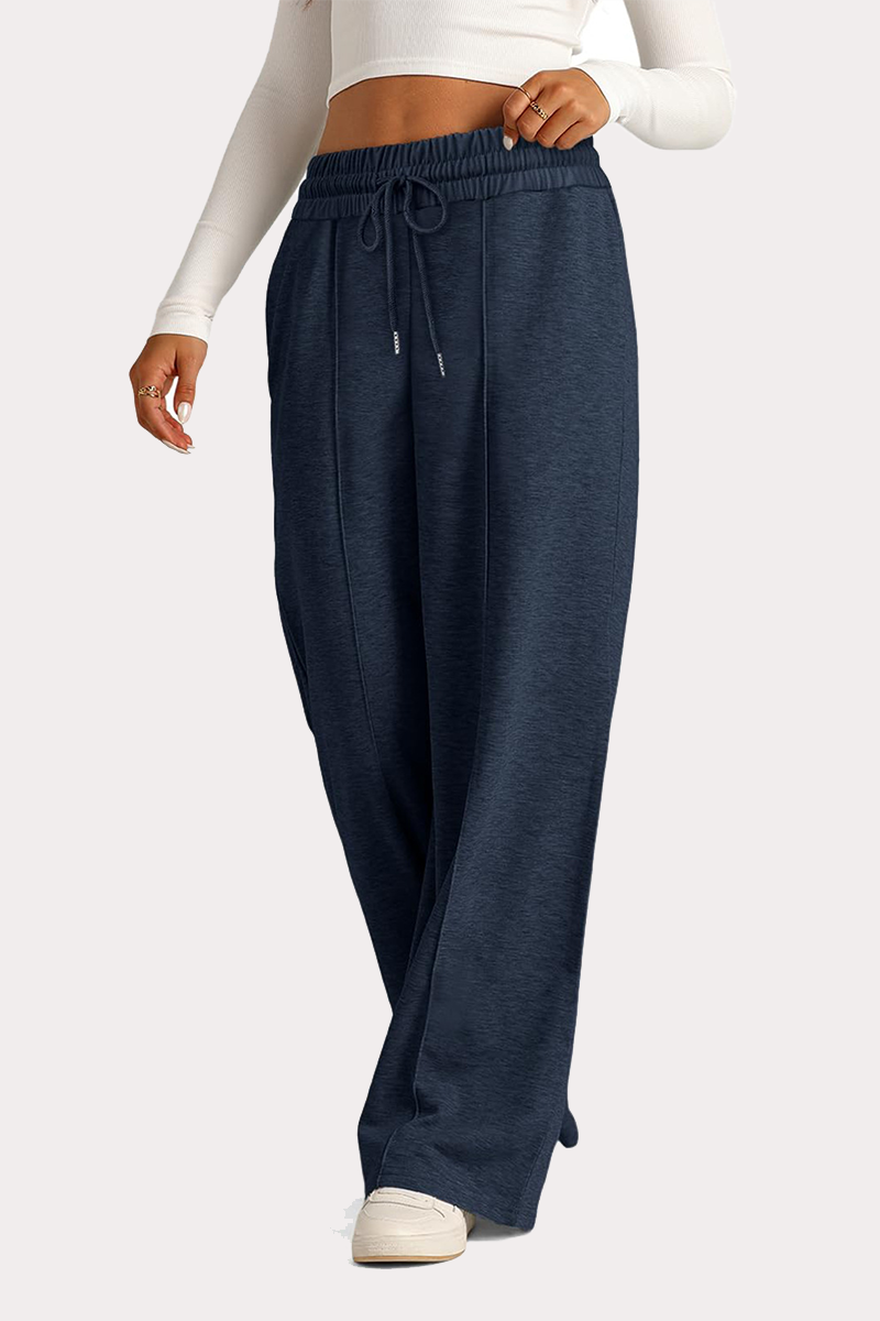 Pantalones casuales de uso diario con cordón, holgados, de cintura alta y pierna ancha (12 colores)