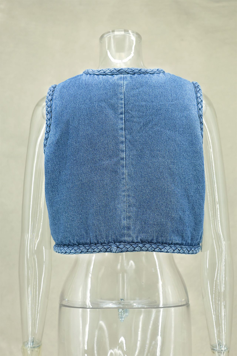 Chalecos casuales de cuello redondo con tejido de color sólido