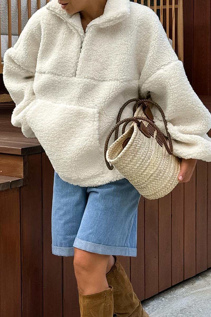 Sudadera informal con cuello vuelto, cremallera y bolsillo para uso diario