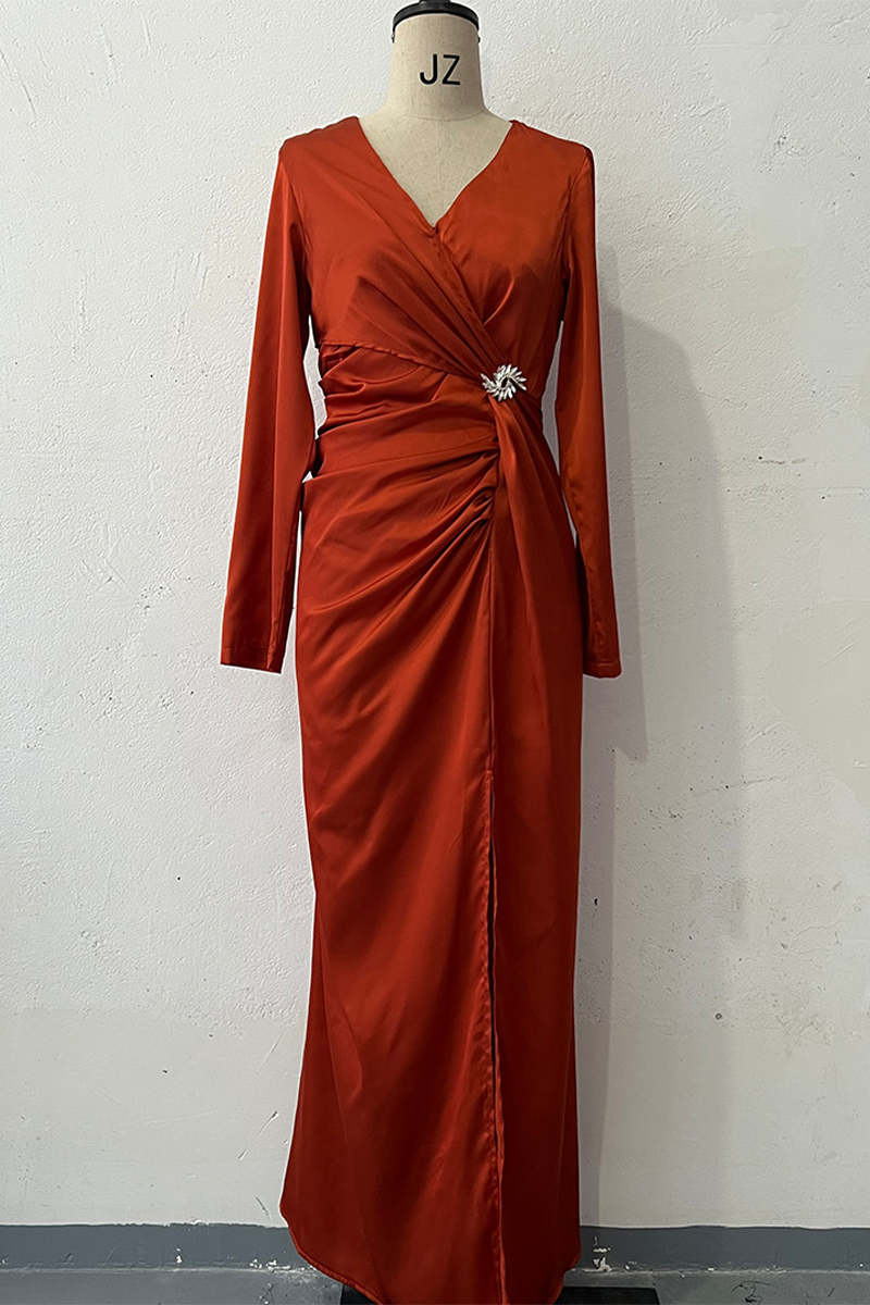 Vestidos de noche elegantes con escote en V fruncido y aberturas caladas (4 colores)