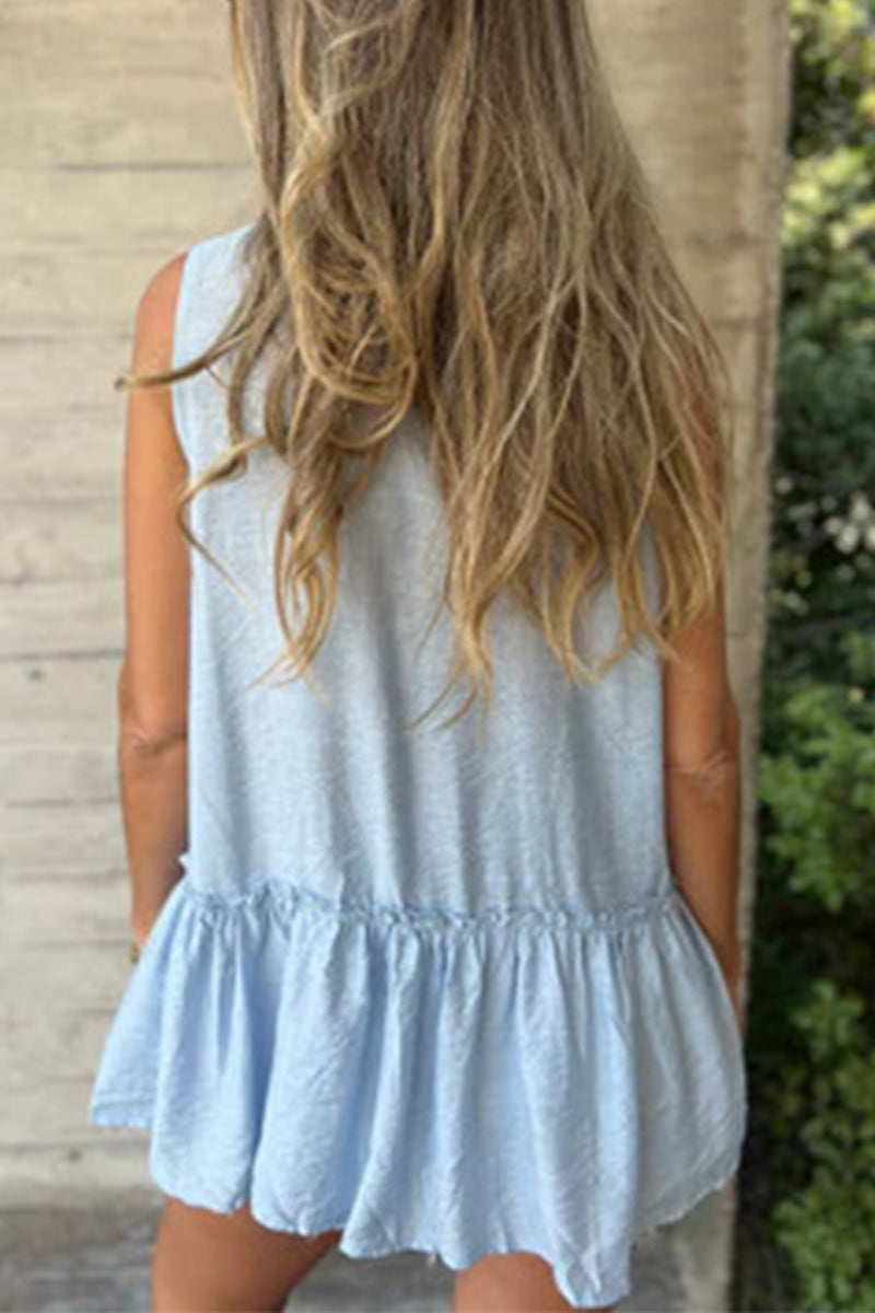 Casual Buttons Pleated Flounce Turndown Collar Blouses(3 Colors)