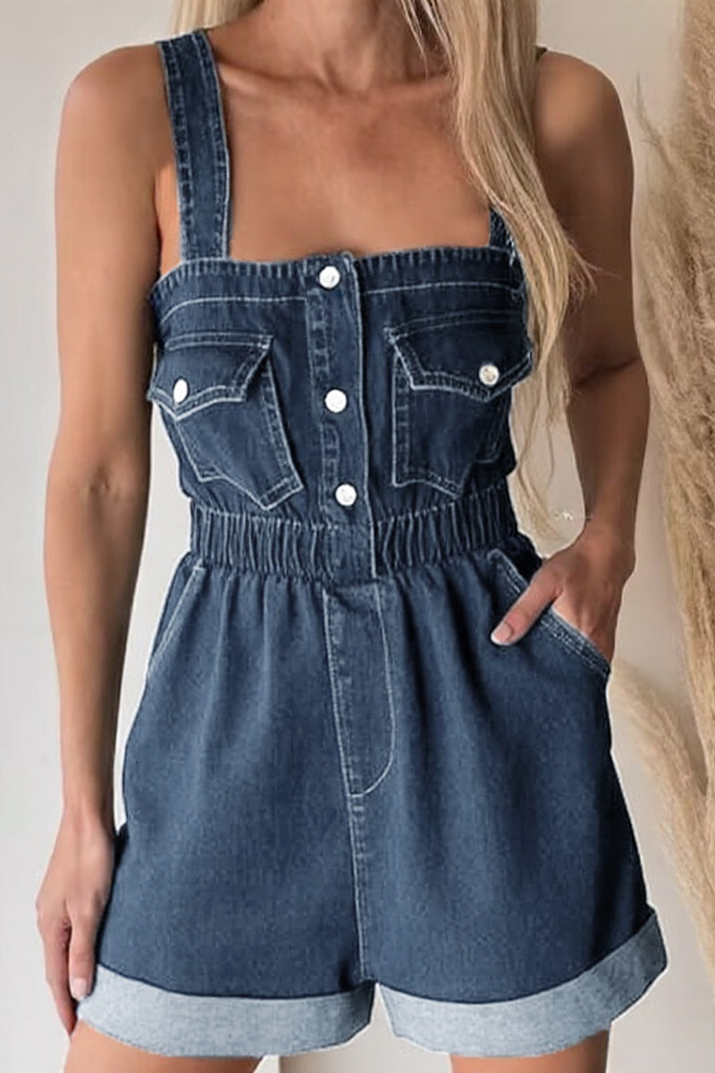 Mono informal de color liso con cuello cuadrado y bolsillo