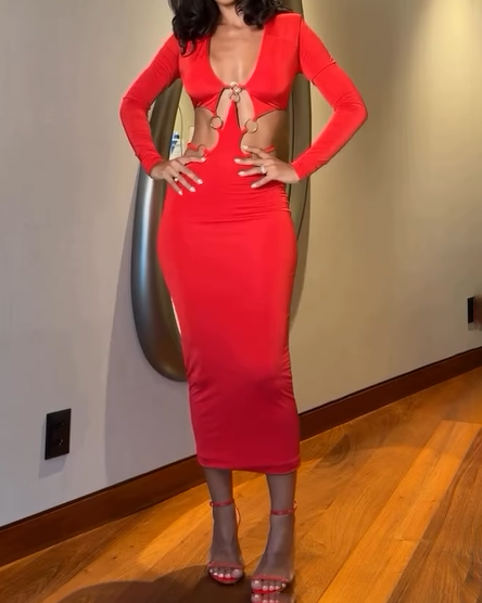 Ring-Panel Slim-Fitting Dress