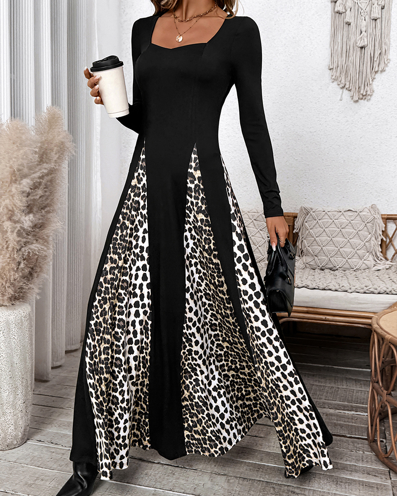 Long Sleeve Leopard Print Dress