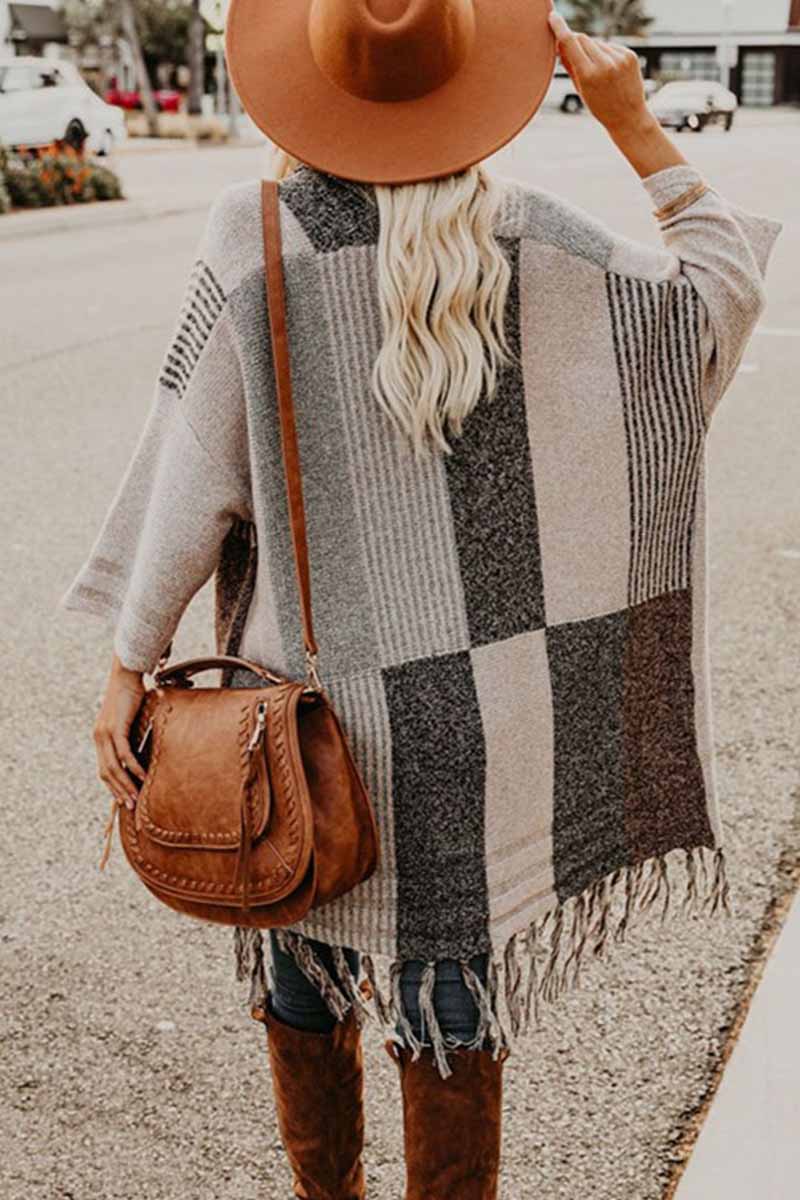 Contrast Tassel Knit Coat
