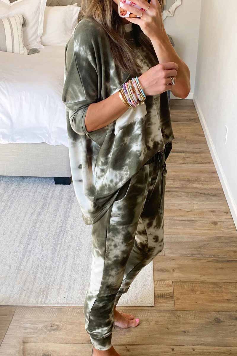 Dark Tie Dye Comfortable Casual Set Two Pieces