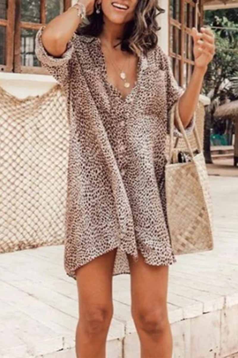 Vestido camisero de manga larga con estampado de leopardo (3 colores)