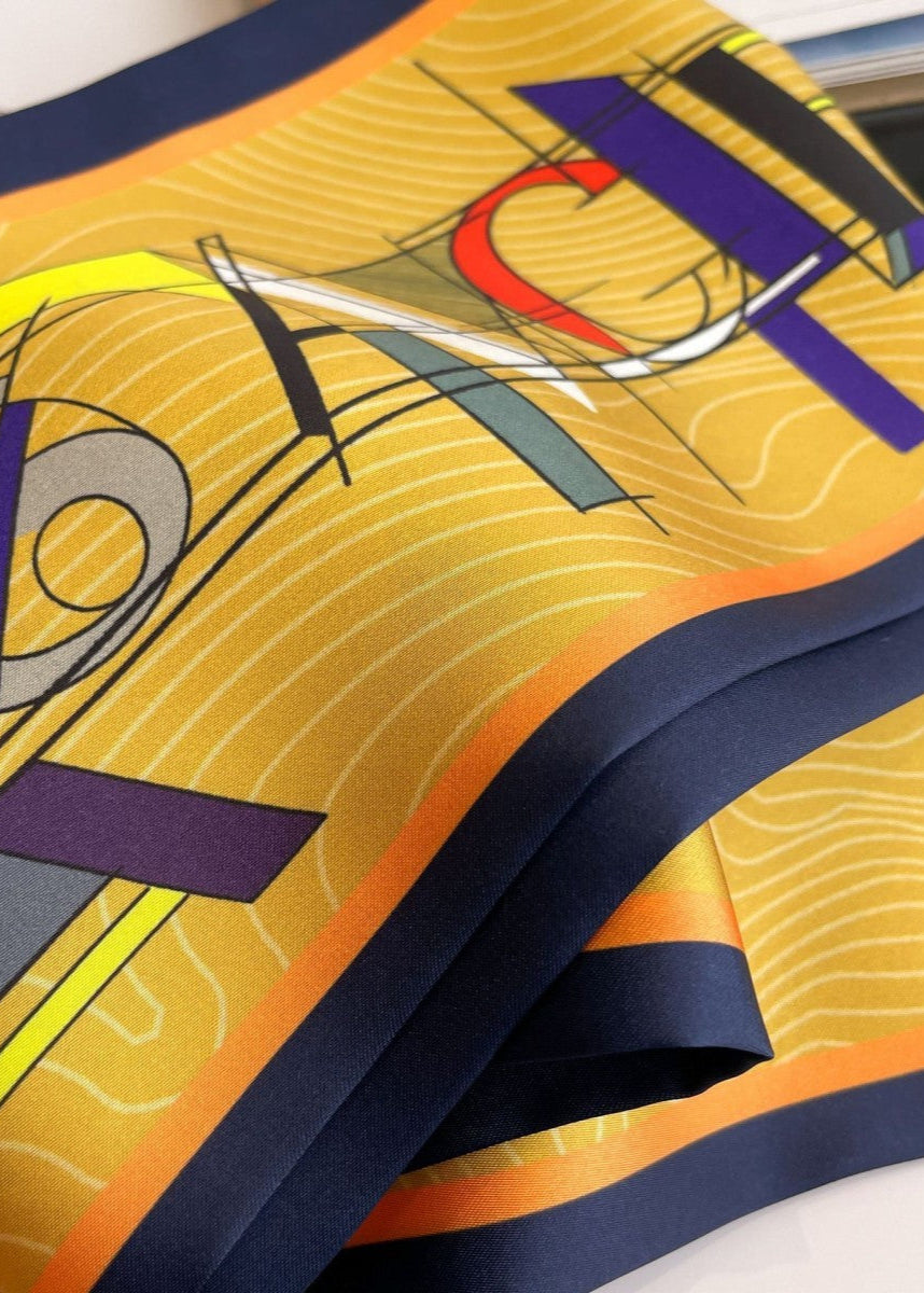 Versina - Geometric Gold Print Silk Twilly Scarf