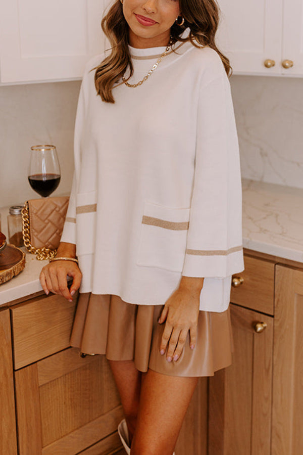 Suéter de punto Class Act con cuello alto, bolsillos y ribetes de color en contraste