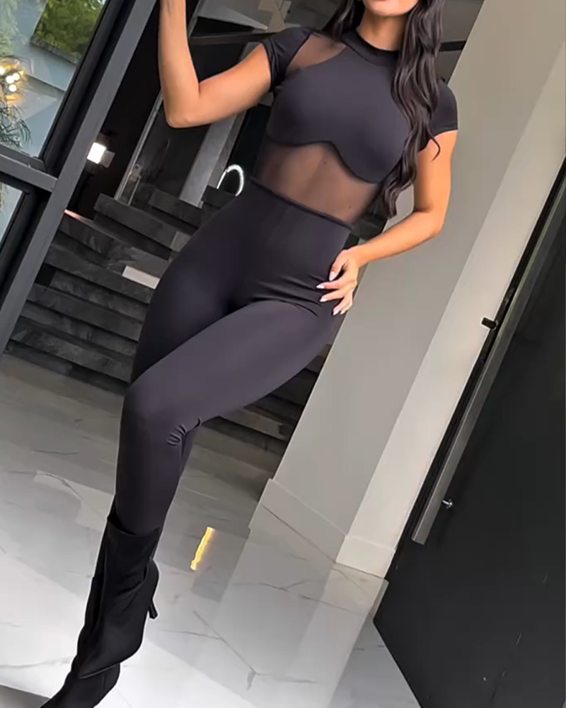 Mesh Stitching Backless Jumpsuit (Pre-Sale)