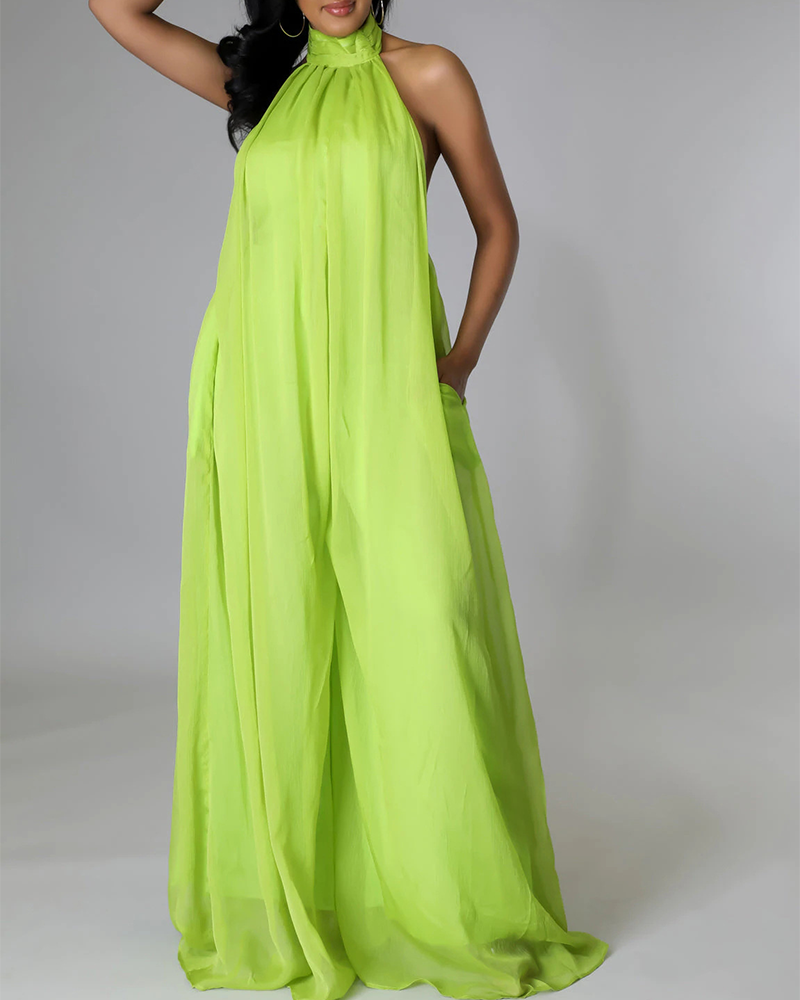 Sleeveless Chiffon Loose Open-Back Jumpsuit