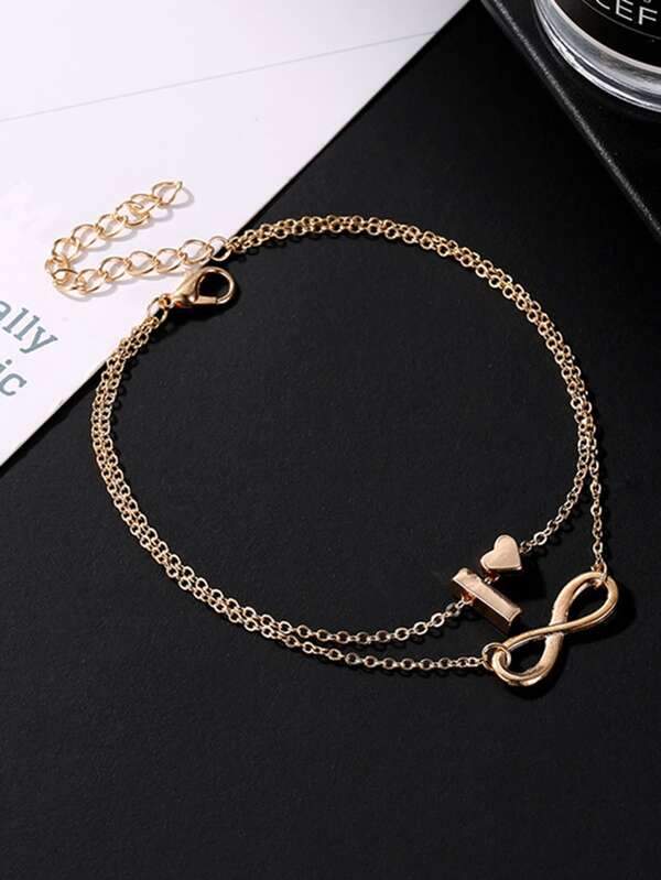1pc Heart & Infinity Decor Layered Bracelet for Women